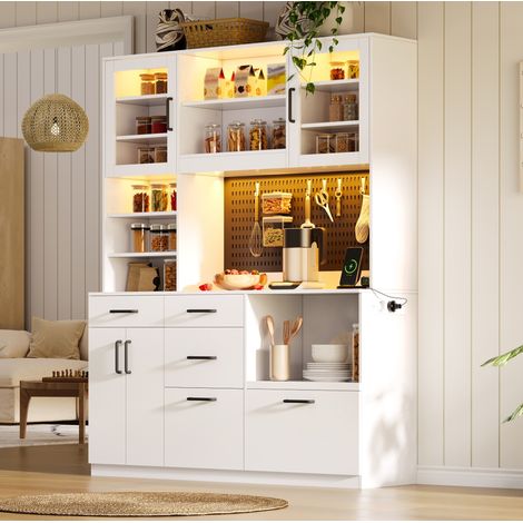 Credenza da cucina 145x40x184,7 cm bianca in MDF con contenitore FloraGrace (1/5)