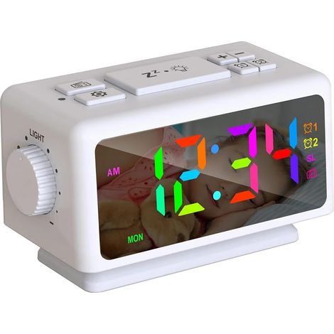 Réveil numérique RVB Radio-réveil FM avec 2 ports USB Minuterie Snooze (Blanc)