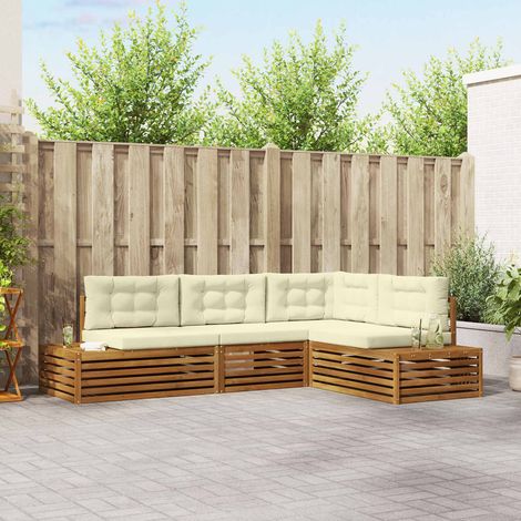 Conjunto de sofás de exterior con cojín 4 Pieza Natural y Crema