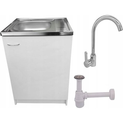 STAMAR Küchenschrank 60 cm - Weiß - mit Spüle und Hochdruckarmatur - praktisch und geräumig