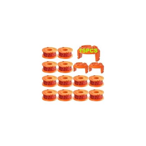 Lot de 15 bobines de fil de coupe-bordures Worx (WA0010), recharges de fil de coupe de 0,065 pouce pour Worx, compatibles avec les coupe-bordures Worx (lot de 12, 3 bouchons de coupe) (1/5)