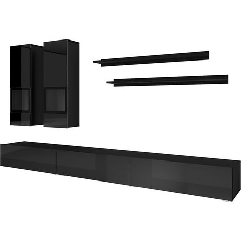 Conjunto de muebles de salón colección RAMOS. Color negro brillante.