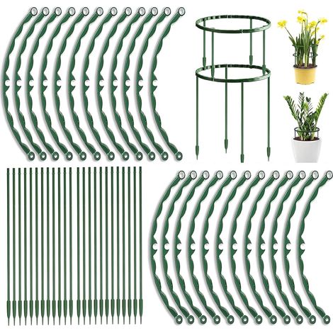 48 Piquets de Support pour Plantes, Anneau Demi-Rond en Plastique pour Cage de Plantes, Aidez Vos Plantes à Pousser, Support de Fleurs de Jardin pour Petites Plantes, Fleurs, Légumes (1/5)