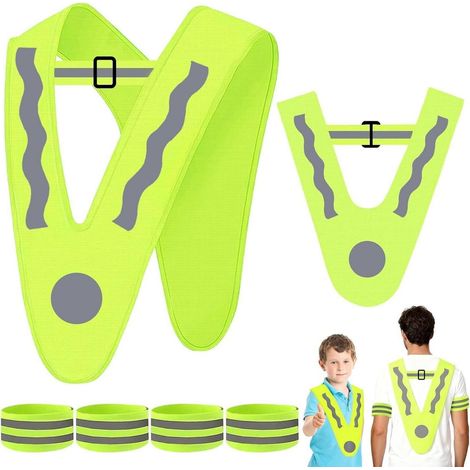 Gilet de sécurité enfant et adulte lot de 2 avec bandes réfléchissantes (1/5)