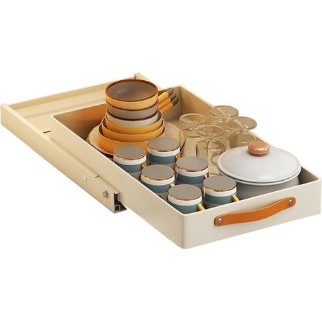 Tiroir télescopique avec bac de récupération et poignée - Organiseur de cuisine extensible - Étagère à épices - Étagère de rangement pour armoires de cuisine, salle de bain - Pas de perforation - 30 x (1/5)