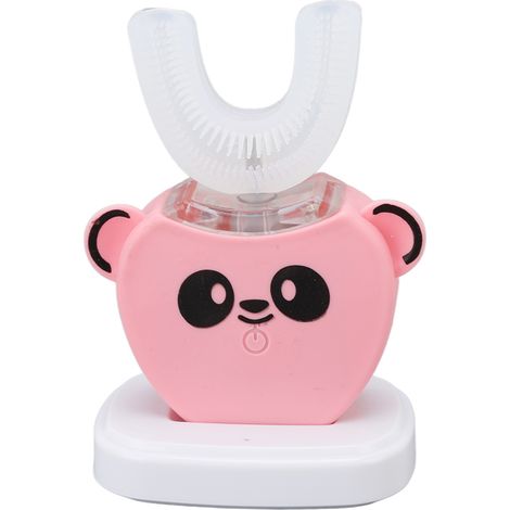 Brosse à dents électrique automatique enfant en silicone rechargeable, forme en U pour nettoyage buccal 360° rose