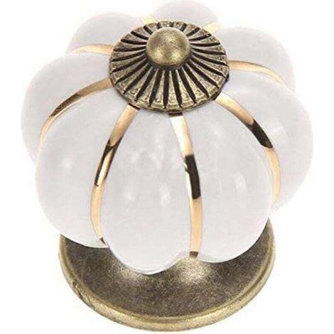 5pcs Potiron Poignée Bouton Armoire Meubles Bouton poignée Porte Meubles Boutons Céramique Porcelaine Fleur Meuble blanc (1/4)
