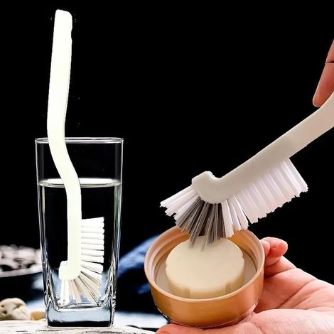Lot de 2 brosses à récurer de cuisine  Poils rigides pour les espaces restreints, outil de nettoyage multifonction pour évier, carrelage, douche et bouteilles