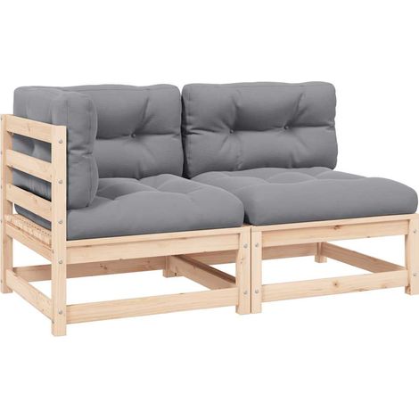 2-tlg. Garten-Lounge-Set mit Kissen Kiefer Massivholz