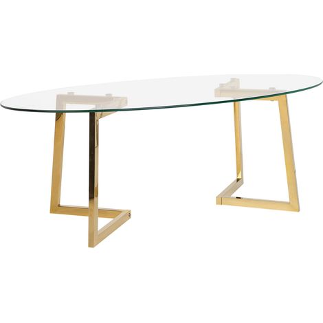 Mesa de centro de cristal dorado 120 x 60 cm patas de metal moderno Fresno
