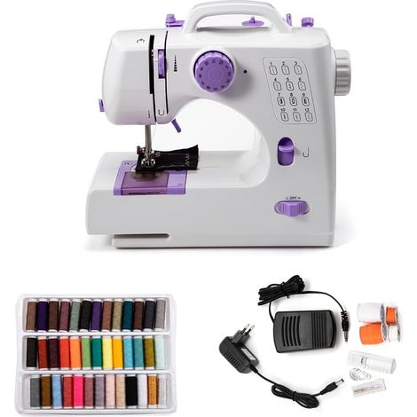 Mini machine à coudre électrique portable pour débutants, 12 points Dual Speed avec pédale (Purple) (1/5)