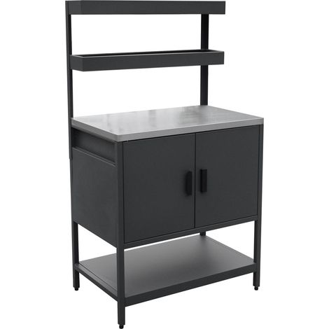 Black steel outdoor kitchen with 2 hanging shelves and 2 doors L80cm
