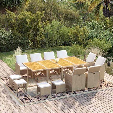 Ensemble à manger de jardin coussins 13 pcs-Salon de jardin Résine tressée Beige 547297 (1/5)
