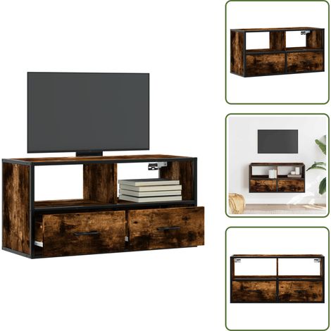 Meuble TV chêne fumé 80x31x39,5 cm bois d'ingénierie et métal - Meuble TV - Meubles TV - Support TV - Meuble HiFi (1/5)