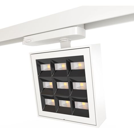 Spot LED carré pour rail triphasé - Puissance réglable : 12-42W - Blanc Neutre - Blanc