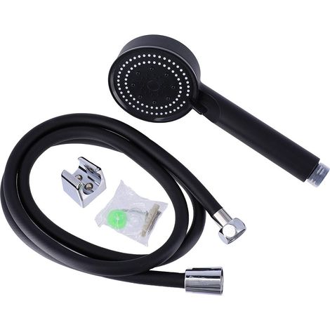 Set handbrause 5 funktionen + pvc-schlauch schwarz 150cm mit verchromtem endstück + halter verchromt - mattschwarz - Tendance