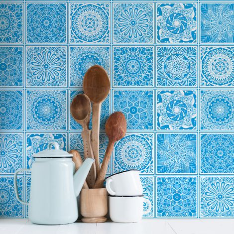 Stickers muraux - Sticker Mural Carrelage adhésif Cuisine Salle de Bain - 60 STICKERS CARRELAGES BOHÈME KINTA - 60stickers20x20cm (1/5)