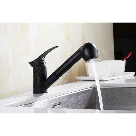 Robinet Cuisine Douchette Noir à 2 Jets Mitigeur évier Cuisine avec Douchette Extractible en Laiton Robinetterie Mélangeur Eau Froide et Chaude (1/5)