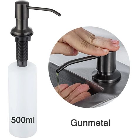 Distributeur de savon liquide 500 ml (gris anthracite) pour évier de cuisine ou comptoir. Fonctionnement manuel. Accessoires de salle de bain. Couleur : gris anthracite, rouge bronze. (1/5)