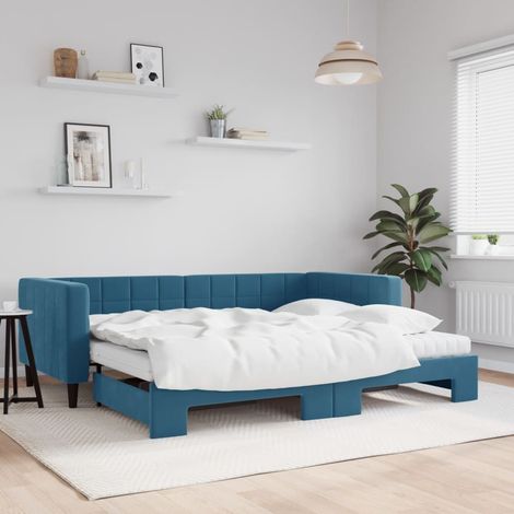 Lit Adulte,Lit de jour avec lit gigogne et matelas,Lit coulissant bleu 90x200 cm velours CIV560787 (1/5)