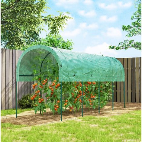 Serre tunnel avec bâche plastique 400 x 120 x 170 cm, structure acier verte OKMYHOME (1/5)