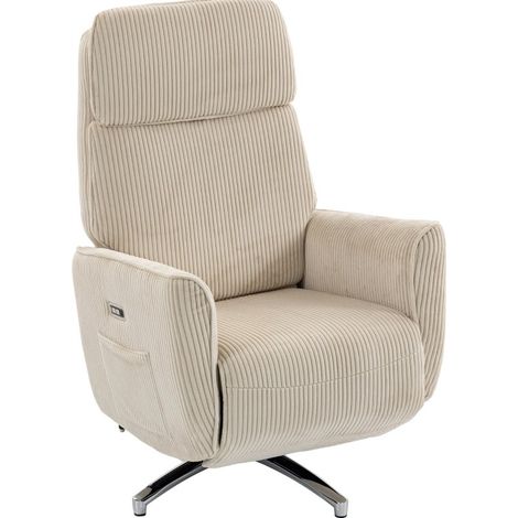Sillón relax eléctrico reclinable giratorio con 2 motores y USB, beige claro (1/5)