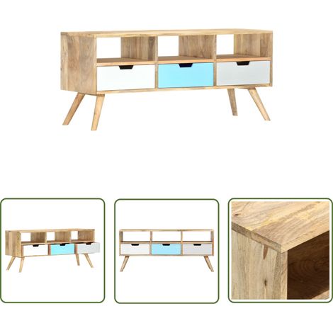 The Living Store Meuble TV 110x35x48 cm Bois de manguier massif - Meuble Tv - Meuble Rangement - Buffet - Armoire Hifi - Bois Massif (1/5)