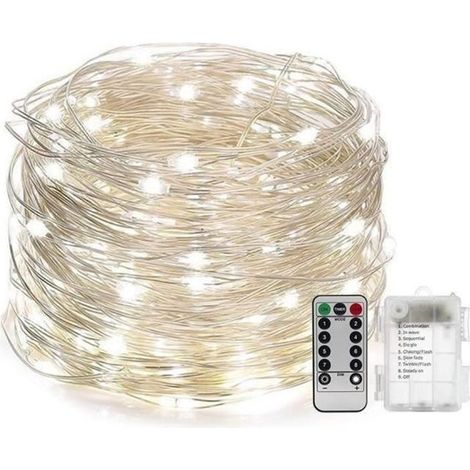 RD00505-Guirlande Lumineuse Pile avec Télécommande - 10M 100 Micro LED - Blanc froid - Etanche IP 65 - Guirlande décorative pour (1/4)
