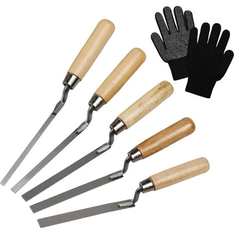 Lot de 6 truelles à joints 6/8/10/12/15 mm avec lame en acier inoxydable et gants, outil de maçonnerie pour mortier, ciment, carrelage et travaux de joints (1/5)