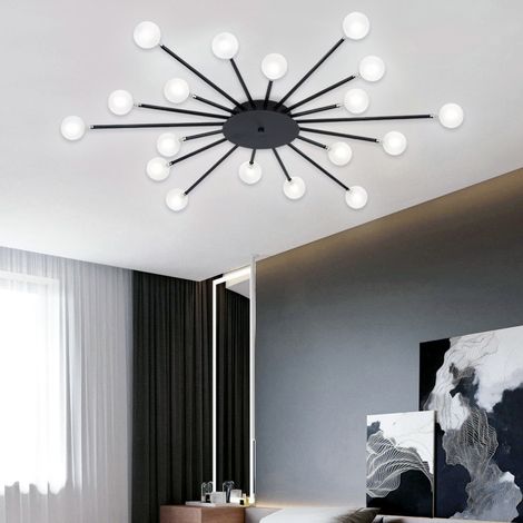 Plafonnier LED, Lustre moderne, Luminaire Spoutnik en métal, Suspension LED basse consommation, Plafonnier avec 18 abat-jours en verre, 95 cm (Noir) (1/5)