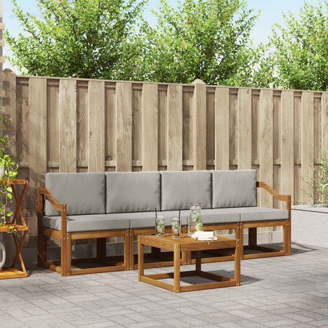 vidaXL Outdoor-Sofagarnitur mit Kissen 5 pcs Natürlich und Hellgrau (1/5)