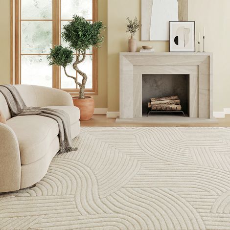 Tapis salon 200x140 cm, épais géométrique doux antidérapant, crème (1/5)