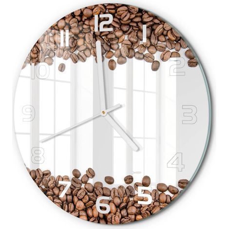 Horloge Murale Ronde Originale Verre Trempé Décoration Maison Moderne Grains de café fi 30 cm (1/5)
