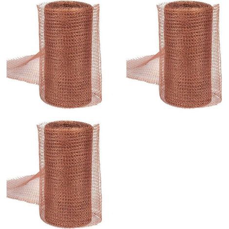 3X Kit de Contrôle des Rongeurs en Maille de Cuivre, Mélange de Laine de Cuivre Antirouille de 5 Pouces X 35 Pieds, Remplissage de Trous Bricolage, (1/4)