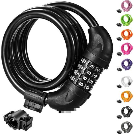 Lucchetto a combinazione per bicicletta, lucchetto a filo, lucchetto a combinazione a quattro cifre per mountain bike, lucchetto per moto, lucchetto per bicicletta, nero - 1 pezzo