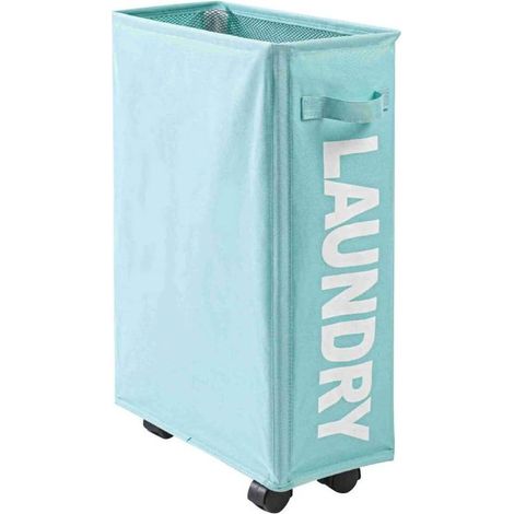 Panier de rangement pour linge 42L pliable en Oxford 600D imperméable avec 4 roues dimensions 18,5 x 58 x 39 cm design pratique bleu clair (1/5)