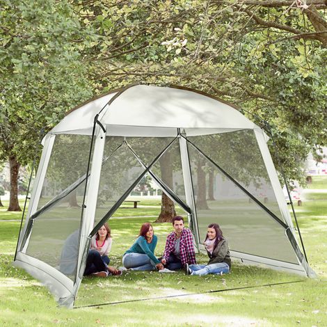 Tente Jardin Personnes Moustiquaires Portes Uv50+ Protection Sac Transport Aménagement Extérieur Blanc 3x3m