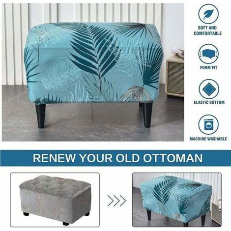 Housse de pouf extensible - - Bleu lac - Antidérapante - Lavable en machine - 60x40x44 cm - Tissu extensible (1/4)
