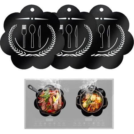 Tapis Plaque Induction, Tapis de Protection Plaque Induction en Silicone, Anti-rayures Protege Plaque de Cuisson Induction en Forme de Fleur, 25 cm (3 Pièces, Noir)