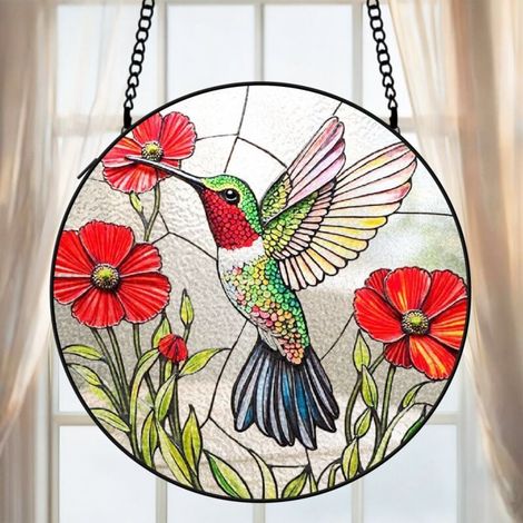 Attrape-soleil colibri vitrail 9 cm décoration fenêtre suspendue cadeau maman Noël (1/5)