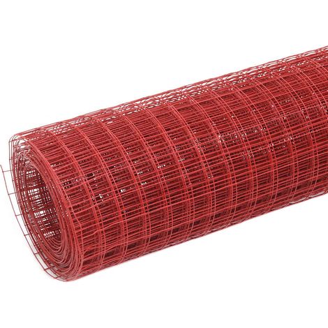 Recinzione in Rete Recinzione da giardino Recinto per Pollaio in Acciaio e PVC 25x1,5 m Rossa (1/2)
