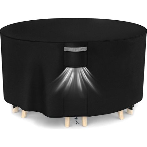 Housse pour mobilier de jardin d'extérieur avec aérations – Imperméable, coupe-vent et anti-UV – Tissu Oxford 210D – Housse de protection pour table de jardin – Ronde (Diamètre 158 x 71 cm) – Noir (1/5)