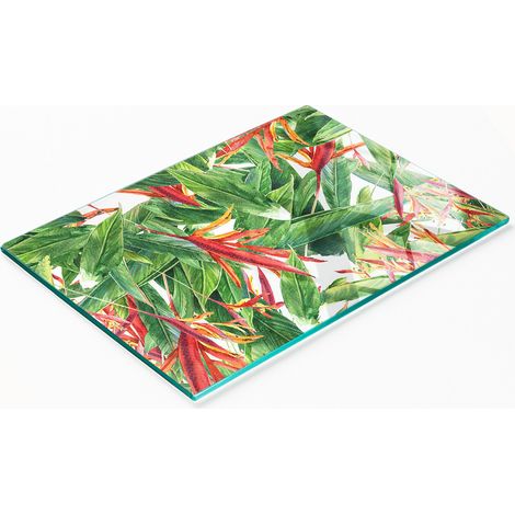 Vassoio da cucina in vetro con motivo floreale grafico, 80x52 cm (1/5)