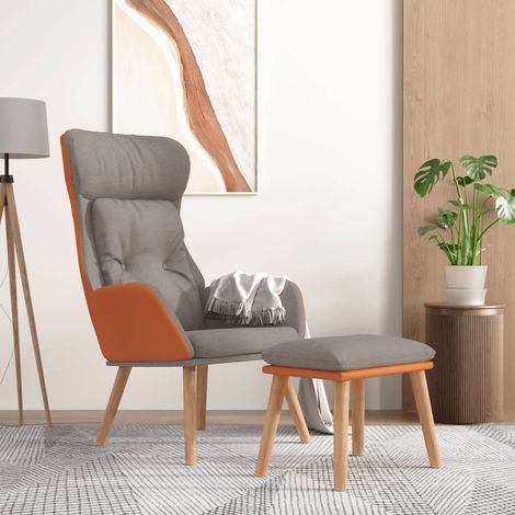 Fauteuil de relaxation avec repose-pied, similicuir et tissu, gris clair, 2 pièces - PANGIVO (1/5)