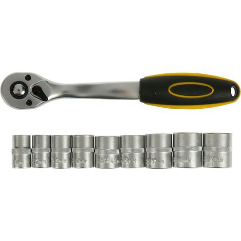 RHINO - CLÉS À CLIQUET 72 DENTS - COFFRET CLÉ À CLIQUET 3/8'' + 9 DOUILLES - FABRIQUÉ EN ACIER (CHROME VANADIUM) - HAUTE QUALITÉ
