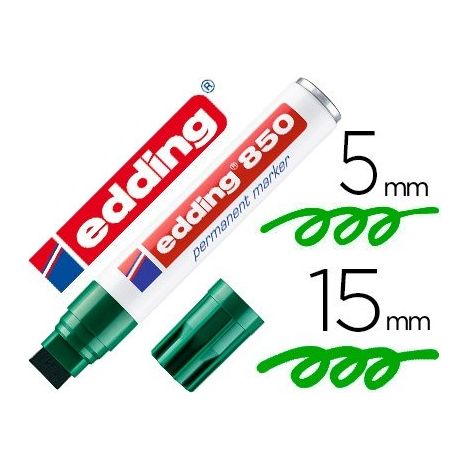 Rotulador edding marcador permanente 850 verde punta biselada 5-15 mm recargable (pack de 5 uds.)
