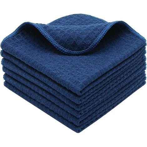Torchons de cuisine, torchons en microfibre ultra-absorbants, doux et lavables, bleu marine, lot de 6, 30 cm x 30 cm (1/3)