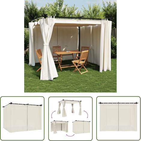The Living Store Tonnelle avec rideaux crème 3x3 m acier - Gazebo - Tonnelle De Jardin - Abri Solaire - Structure Extérieure - Parasol (1/5)