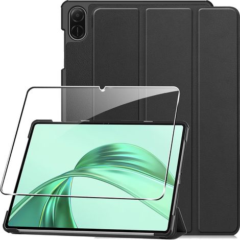 Coque Compatible avec Honor Pad X8a 11" 2024 + 1 Pièces Protection Écran Verre Trempé,Couverture Intelligente Housse Etui Cuir Coque avec Support -Noir (1/5)