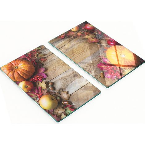 Planches de service décoratives en verre pour apéritifs, motif citrouille et pommes, 2 x 30 x 52 cm (1/5)